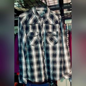 Rerun Men's Black/Gray/Red Long Sleeve Plaid Button Down Shirt